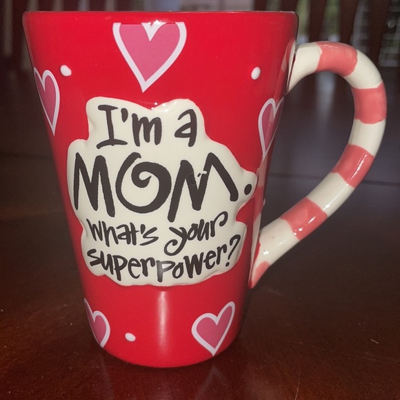 Burton & Burton “I’m A Mom What’s Your SuperPower”Red and Pink Hearts Coffee Mug - Picture 9 of 13